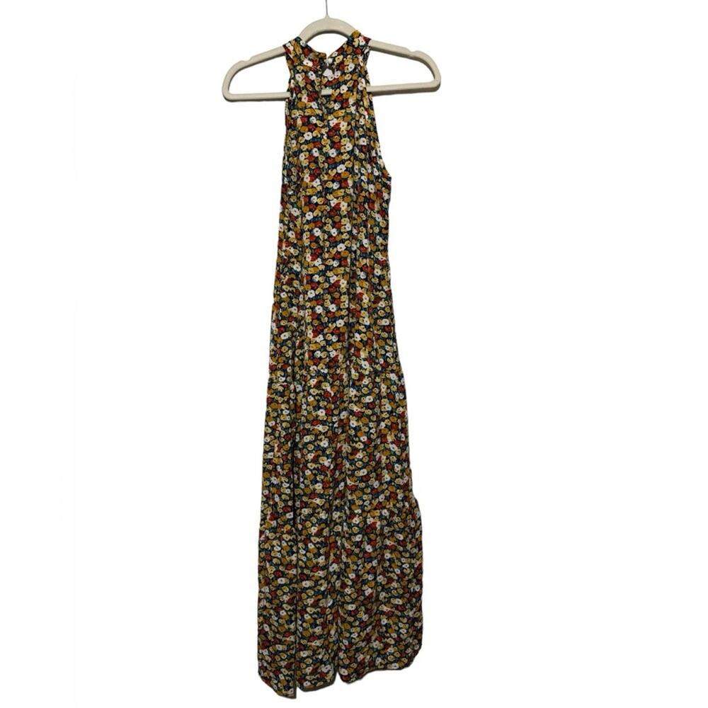 Ecowash NWT Red Yellow Floral Halter Too Long Modest Midi Maxi Dress Size Small‎